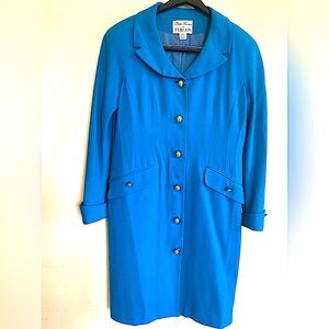 TERI JON for RICKIE FREEMAN Vintage 100% Crepe Wool Coat Dress- Sz 8-Teal-READ!!